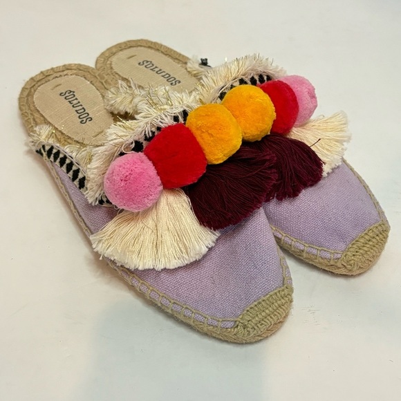 Soludos Shoes - Soludos Lilac Pom Fringe Mule Espadrilles 7